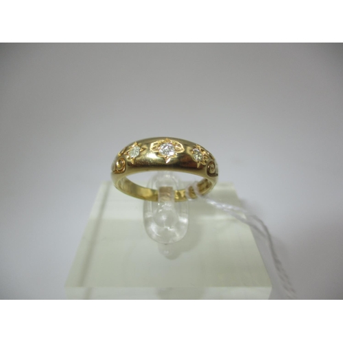 380 - 18tc Gold 3 Stone Diamond Ring, 4.76g, Size L