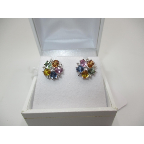 396 - 18ct White Gold Multi Coloured Sapphire and Diamond Earrings