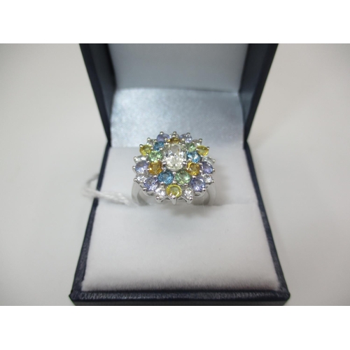 397 - Silver Green Amethyst, Citrine, Yellow Sapphire, Tanzanite etc Ring