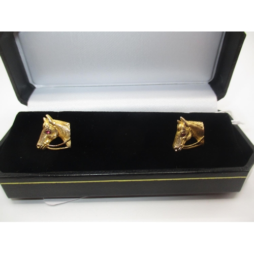 402 - 9ct White and Yellow Gold Equestrian Cufflinks, Horse with Ruby Eyes