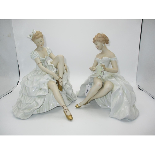 421 - Wallendorfer Porcelain Figure of a Seated Ballerina and Woman with Fan, finger broken, 24cm high