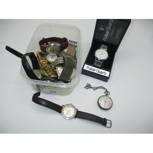 425 - Ladies Silver Fob Watch, Gents Visodate Seastar Watch and Various Others