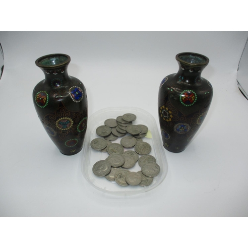 429 - Selection of Coins and a Pair of Cloisonne Vases, damaged