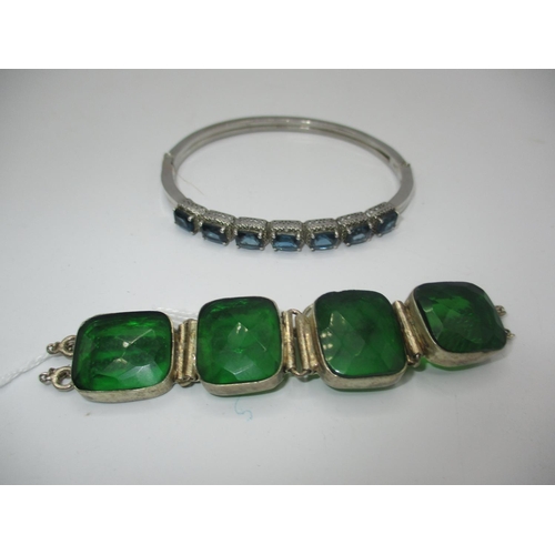 458 - Silver and Blue Stone Bangle and Silver and Green Bracelet