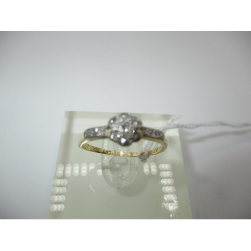 478A - Gold and Platinum Diamond Cluster Ring with Diamond Set Shoulders, 1.9g, Size L