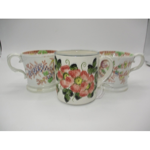 483 - Grisdela Hill Pottery Mug and a Pair of Victorian Printed and Painted Pottery Mugs