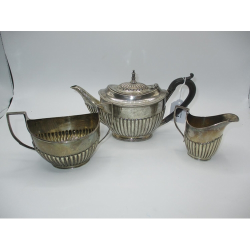 484 - Silver Half Gadrooned 3 Piece Tea Service, Sheffield 1890, 624g total