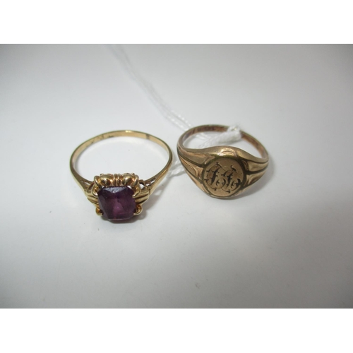 501 - 10K Gold Amethyst Ring and Yellow Metal Signet Ring (2)