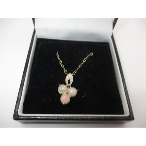 508 - Gold Trefoil Opal and Diamond Pendant on 9ct Gold Chain