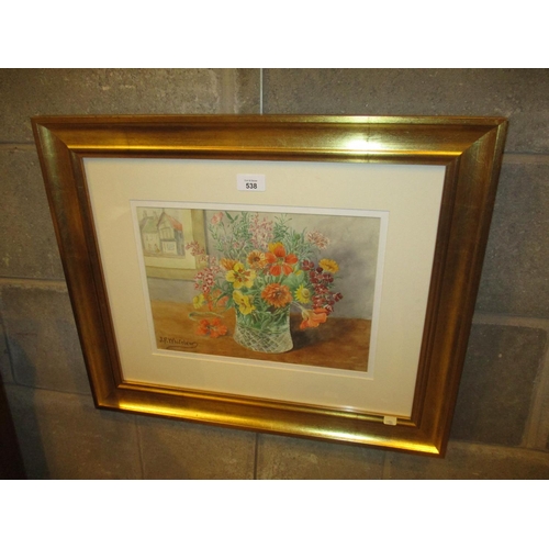 538 - J.F. Whitelaw, Watercolour, Vase of Flowers and Picture, 24x34cm