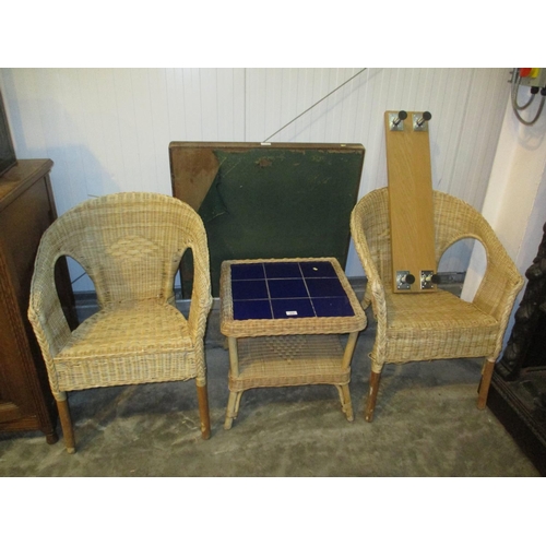 574 - Pair of Cane Chairs and Coffee Table, Bridge Table and Shelf