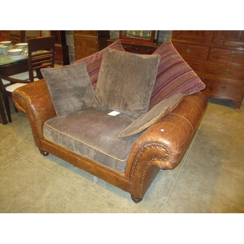 658 - Brown Leather and Fabric Cuddle Chair