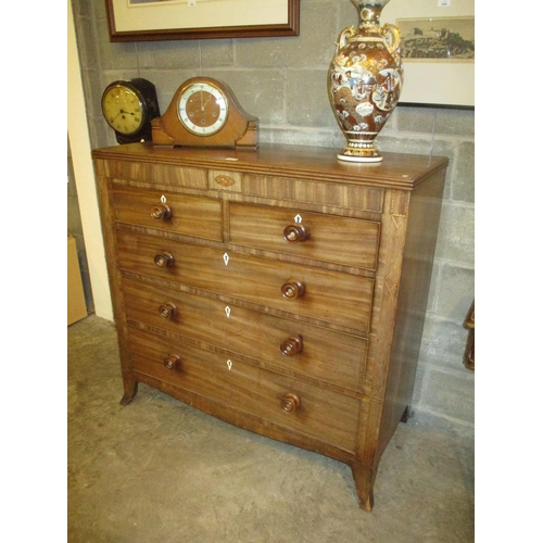 667 - 19th Century Inlaid Mahogany Chest of 5 Drawers on Splayed Bracket Feet, 103cm W, 51cm D, 109cm H