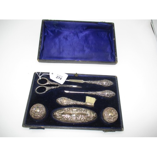 690 - Silver Manicure Set, Chester 1908, in Fitted Case