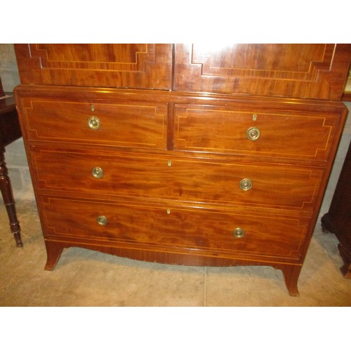 677 - 19th Century Inlaid Mahogany Gentlemans Wardrobe the Upper Section Containing 5 Sliding Trays, Raise... 