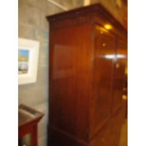 677 - 19th Century Inlaid Mahogany Gentlemans Wardrobe the Upper Section Containing 5 Sliding Trays, Raise... 