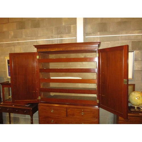 677 - 19th Century Inlaid Mahogany Gentlemans Wardrobe the Upper Section Containing 5 Sliding Trays, Raise... 