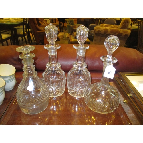 142 - 19th Century Triple Ring Neck Decanter and 3 Others