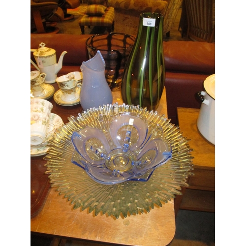 148 - Three Decorative Glass Vases and 2 Dishes