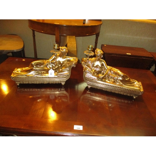 154 - Pair of Gilded Figure Candlesticks, 28cm h, 40cm long, one chipped