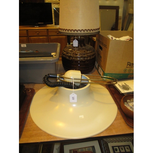 177 - Mid 20th Century Pottery Table Lamp with Shade and Rise and Fall Ceiling Light