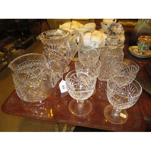 213 - Two Crystal Water Jugs, Decanter and 5 Goblets