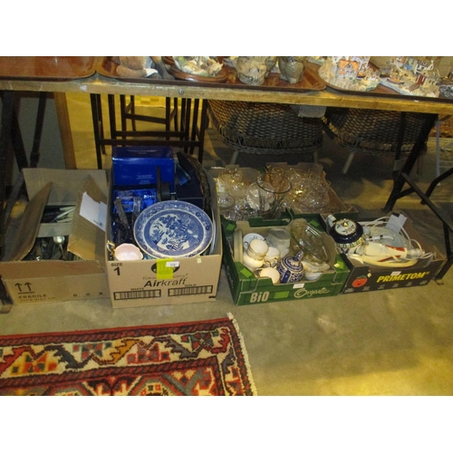 216 - Six Boxes of Ceramics, Glass, Cutlery etc