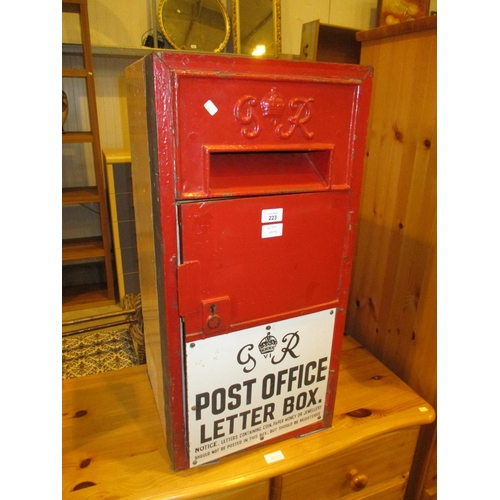 George VI Cast Metal Front Post Box with Enamelled Plaque, 35cm w, 73cm h, 35cm d, with 2 keys