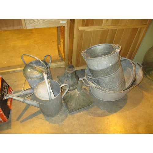 232 - Cast Metal Rain Water Hopper, 2 Watering Cans, Buckets and Baths