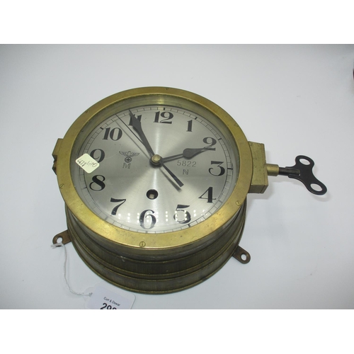 In The Style of a WWII Third Reich Nazi Germany Kriegsmarine U-Boat Bulkhead Clock, the Silvered Dial Engraved with Eagle and Swastika over M, Numbered 5822 over Letter N, dial diameter 16cm