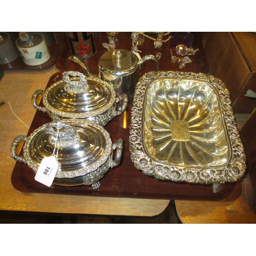 186 - Pair of Victorian Silver Plated Sauce Tureens, Pedestal Dish and a Teapot