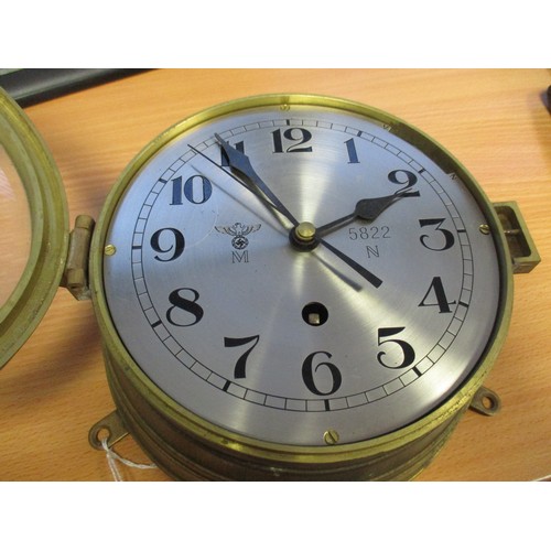 298 - In The Style of a WWII Third Reich Nazi Germany Kriegsmarine U-Boat Bulkhead Clock, the Silvered Dia... 