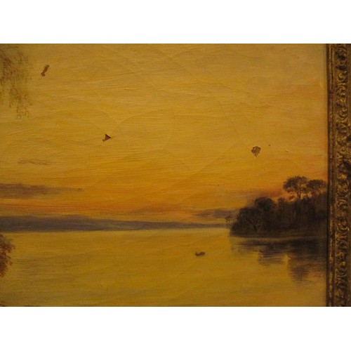 416 - Signed Mac W, John MacWhirter RA, (Scottish 1839-1911), Oil on Canvas, Highland Loch Scene, 90x60cm,... 