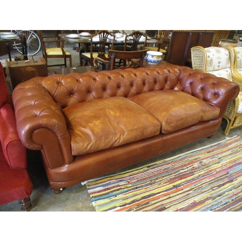 Tetrad Brown Deep Buttoned Leather Chesterfield Settee