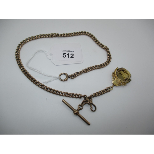 512 - 9ct Gold Watch Albert, 44g, along with a 9ct Gold Swivel Fob