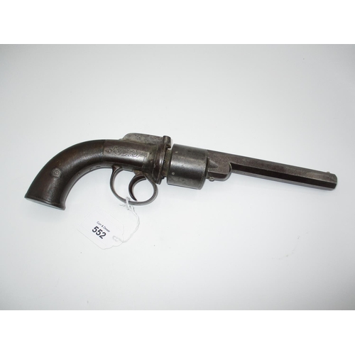 19th Century Transitional Percussion Bar Hammer Revolver, 32cm long