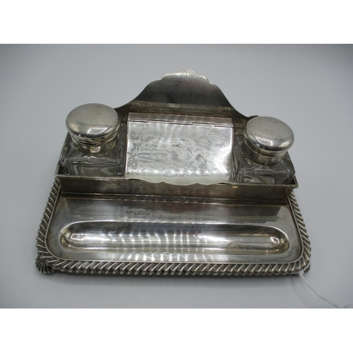 Silver Inkwell Stand with 2 Glass Inkwells, London 1904, 652g, without glass wells