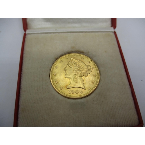 367 - United Stated of America 1906 Gold Dollars Coin, Liberty Facing Left Surrounded by 13 Stars, Heraldi...