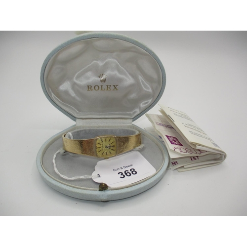 368 - Ladies Rolex 14ct Gold Bracelet Watch with Champagne Dial, Case and Papers  RX219 45070, 33.59g tota...