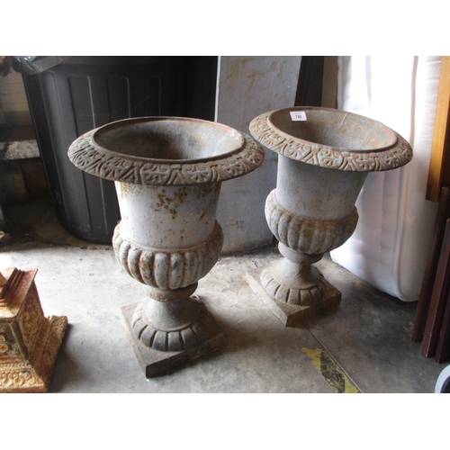 126 - Pair of Cast Iron Campana Urns, 43cm h