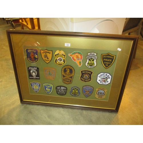 Framed Collection of American Police Cloth Patches, frame 62x90cm