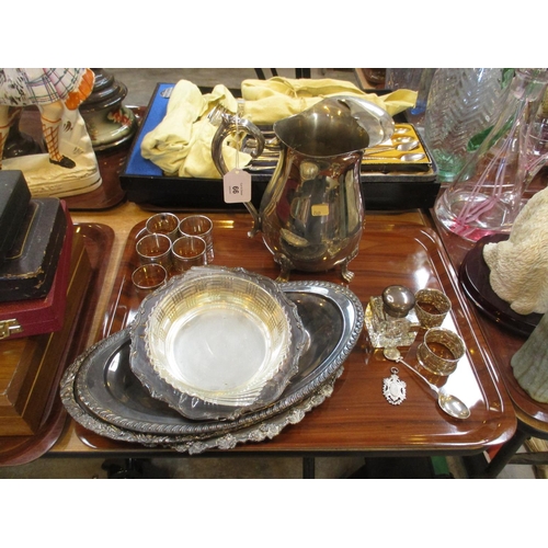 Silver and Glass Inkwell, Pair of Silver Napkin Rings, Silver Spoon and ...