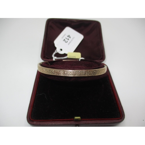 412 - Yellow Metal Bangle, 7.2g, with leather case