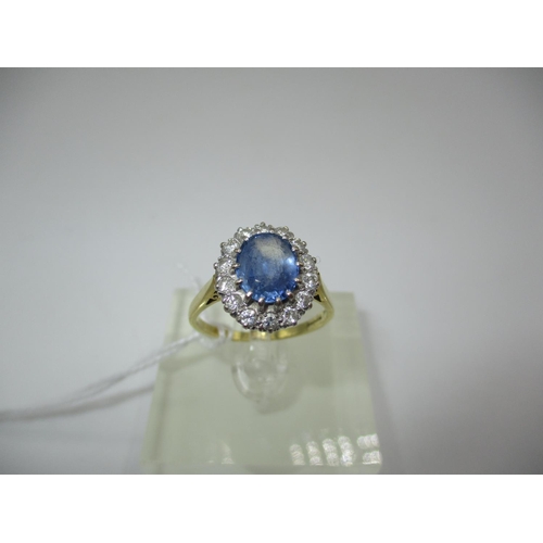 456A - 18ct Gold Pale Blue Stone and Diamond Cluster Ring, 4.8g, Size Q