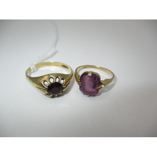 457 - Two 9ct Gold Rings Set with Red and Purple Stones, 4g total