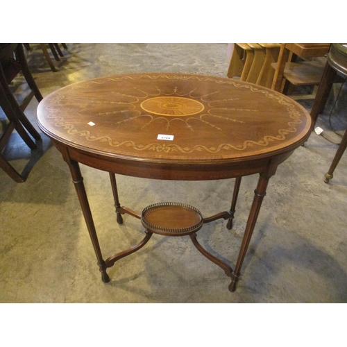 Early 20th Century Heppelwhite Style Inlaid Mahogany Oval Occasional Table with a Brass Gallery Under Shelf, 79x51cm, 73cm h