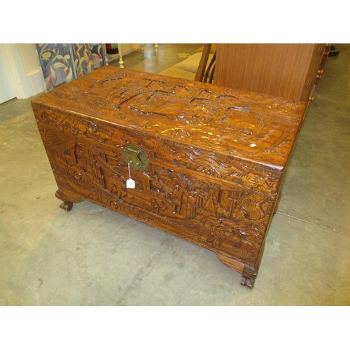 Chinese Ornately Carved Wood Blanket Box, 101x50cm, 63cm h