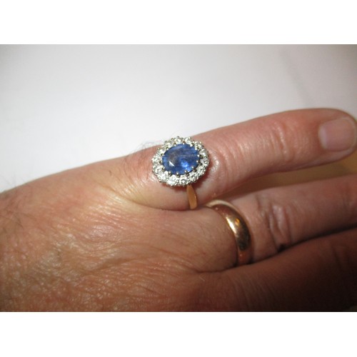456A - 18ct Gold Pale Blue Stone and Diamond Cluster Ring, 4.8g, Size Q