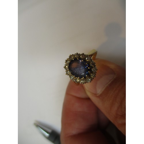 456A - 18ct Gold Pale Blue Stone and Diamond Cluster Ring, 4.8g, Size Q