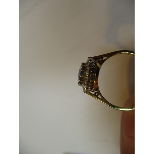 456A - 18ct Gold Pale Blue Stone and Diamond Cluster Ring, 4.8g, Size Q